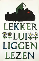 Hendrik M. (Dick) Bruna, Lekker Lui Liggen Lezen (zwarte beertjes), 1966, poster