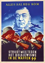 Initial S, Alles sal reg kom (everything will be alright) Strijdt mee in de Waffen SS (Paul Kruger, president of the South African Boer Republic from 1883 to 1900), 1942, poster