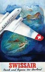 Eugene Häfelfinger, Swissair Rasch und bequem ins Ausland, 1937, poster