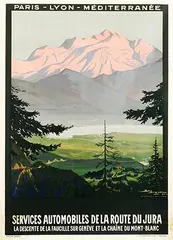 Géo Dorival, Services Automobiles de la Route du Jura (Le Mont Blanc), 1920, poster