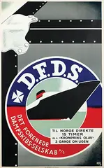 Helge Refn, D.F.D.S. Til Norge Direkte (m.s. Kronprins Olav), 1938, poster
