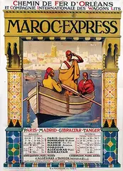 Marc Saurel, Maroc-Expresss Paris-Madrid-Gibraltar-Tanger Wagons Lits, 1912, poster