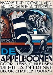 Samuel Schwarz, N.V. Amsterd. Tooneel Ver. De 3 Appelboomen. Decor Charley Toorop, poster