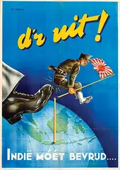 Nico Broekman, d'r uit! Indië móét bevrijd, 1945, poster