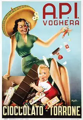 Di Jullo, A.P.I. Voghera Cioccolato Torrone, 1950, poster