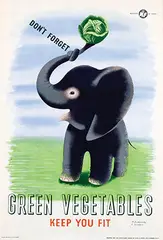 Green Vegetables keep you fit by Tom Eckersley & Eric Lombers, poster, sold Feb 2024