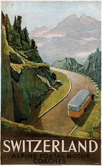 Victor Surbek, Switzerland Alpine Postal Motor Coaches, 1946, poster