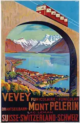 Edmond H. Grin, Vevey-Mont Pélerin Funiculaire - Funicular, 1930, poster