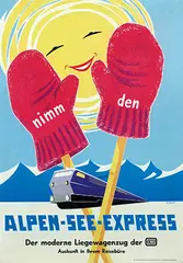H. Ebert, DB nim den Alpen-See-Express Der Moderne Liegewagenzug, poster