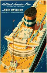 Holland-America Line ss Nieuw Amsterdam by Reyn Dirksen, 1953, poster, sold Feb 2024
