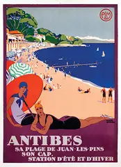 Roger Broders, Antibes sa Plage de Juan-Les-Pins, 1930, poster