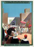 Maurice Romberg, Le Maroc par Marseille Le Sultan se rendant à la Mosquèe de Fez Compagnie de Navigation Paquet, poster