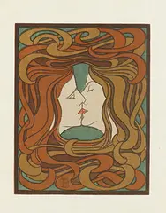 Peter Behrens, Der Ku_ (The Kiss), 1898, poster, woodcut