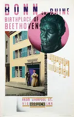 Austin Cooper, Bonn on Rhine Birthplace of Beethoven from Liverpool via Harwich, 1931, poster