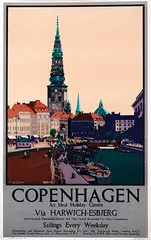 Copenhagen Via Harwich-Esbjerg by Frank Henry Mason, poster, sold Jul 2023