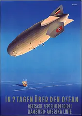 Ottomar C.J. Anton, In 2 Tagen Über den Ozean Deutsche Zeppelin-Reederei LZ-129, 1936, poster