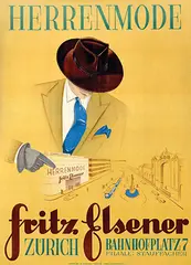 R. Schmid, Herrenmode Fritz Elsener Zürich, 1942, poster