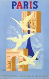 Paul Colin, Paris (Notre-Dame, Eiffel Tower, Arc de Triomphe), 1945, poster