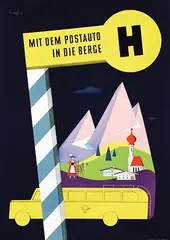 Eugene M. Cordier, Mit dem Postauto in die Berge, poster