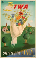 Delfo Previtali, Fly TWA spring in Italy (Constellation), 1950, poster