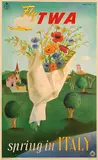 Delfo Previtali, Fly TWA spring in Italy (Constellation), 1950, poster