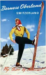 Ernst Bocchetti, Bernese Oberland Switzerland Fly there by Swissair, 1947, poster