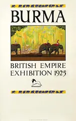 R. Pulling, Burma British Empire Exhibition 1924, overpasted by 1925 sticker, 1922, poster