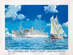 Victor J. Trip, N.V. Koninklijke Paketvaart-Maatschappij Amsterdam Batavia (Buginese Pinisi vessel), 1948, poster
