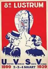Initials J.V., 8e Lustrum Utrechtsche Vrouwelijke Studenten Vereeniging, 1939, poster