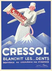 Cressol Blanchit Les? Dents Dentifrice au cochléaria des Pyrénées by Georges Favre, poster, sold Feb 2022