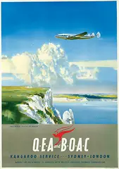 Frank Wootton, QEA (Qantas Empire Airways) and BOAC Kangaroo Service? Sydney-London The white cliffs of Dover (Super Constellation), poster
