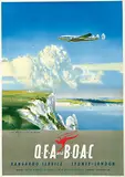 Frank Wootton, QEA (Qantas Empire Airways) and BOAC Kangaroo Service? Sydney-London The white cliffs of Dover (Super Constellation), poster
