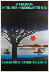 Theodore P. Etbauer, HAPAG Mittelmeer-u. Orientfahrten, 1928, poster