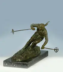 Ghanu Gantcheff, Bronze sculpture on marble of a skiing man, 1930, poster