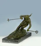 Ghanu Gantcheff, Bronze sculpture on marble of a skiing man, 1930, poster