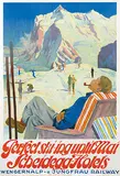 Eduard Stiefel, Perfect Ski-ing until Mai Scheidegg-Hotels Wengernalp- a. Jungfrau Railway, 1928, poster