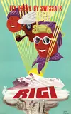 Albert Rüegg, Rigi Fly there by Swissair, 1942, poster