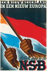 Monogram S, Een Nieuw Nederland in een Nieuw Europa strijdt mee in de NSB, 1942, poster