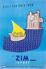 visit the holy land by ZIM to Israel by Jean David, 1954, poster, sold Jul 2021
