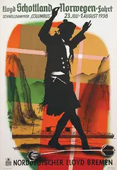 Fritz Kuck, Norddeutscher Lloyd Bremen Schottland Norwegen-fahrt Schnelldampfer "Columbus", 1938, poster