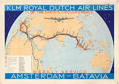 KLM Royal Dutch Airlines Amsterdam-Batavia Weekly service by Hendrik Gerard de Smit, 1934, poster, sold Jul 2021