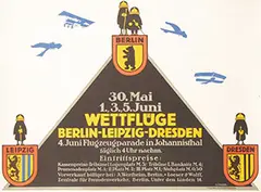 Julius Klinger, Wettflüge Berlin-Leipzig-Dresden, 1915, poster
