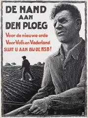 Dirk H. Melk, De hand aan den ploeg sluit u aan bij de NSB!, 1943, poster