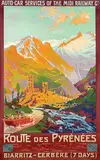 Julien Lacaze, Auto-car Service of the Midi Railway Co. Route des Pyrénées Biarritz-Cerbère, poster