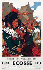 Christopher Clark, LNER Ecosse (Scotland, Black Watch bagpipers), 1935, poster