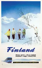U. Lappi, Finnish State Railways Finland Winter Sports-Life in Lapland, poster