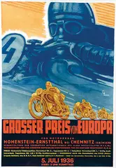 Grosser Preis von Europa für Motorräder Hohenstein-Ernstthal by Franz Th. Würbel, 1936, poster, sold Feb 2021
