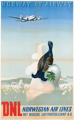Gunnar Moum, Norway by Airway DNL Norwegian Air Lines, 1951, poster
