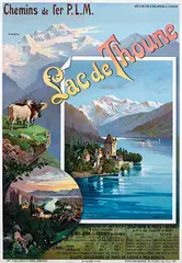 F. Hugo d' Alési, Lac de Thoune Chemin de fer P.L.M. Oberhofen et la Jungfrau, poster