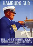 Ottomar C.J. Anton, HSDG Hamburg-Süd Billige Reisen nach dem Nordland und den Glücklichen Inseln, 1937, poster